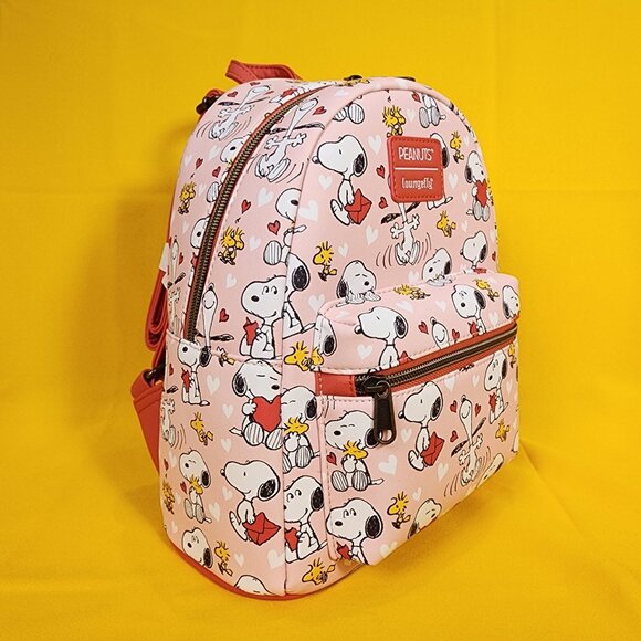 Loungefly Peanuts Snoopy & Woodstock Valentine\'s Day Heart AOP Mini Backpack NEW main image 11